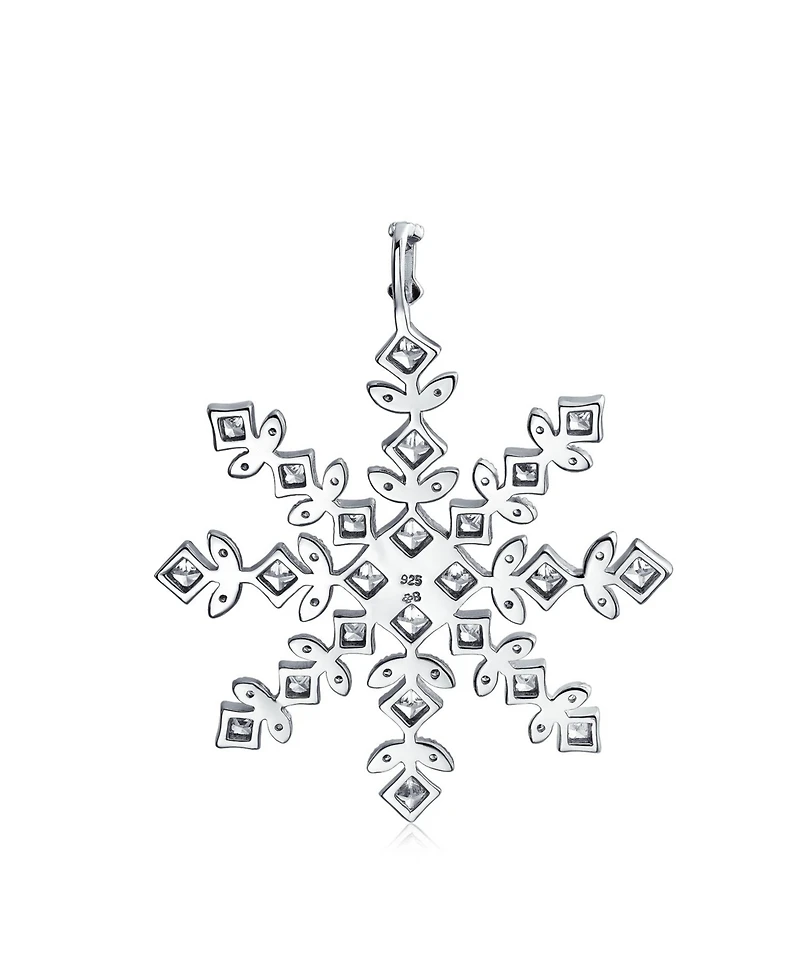 Bling Jewelry Cubic Zirconia Cz Holiday Party Winter Christmas Large Snowflake Pendant Necklace For Women Sterling Silver