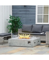 Outsunny Outdoor Propane Fire Pit Table Faux Grey Ledge Stone 42-inch Square Fire Table, 50,000BTU Auto Ignition Gas Firepits with Protective Cover, L