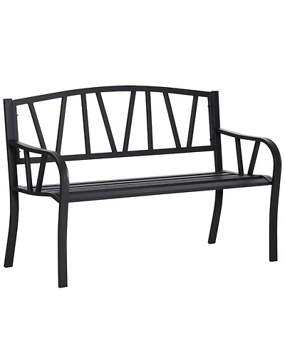 Outsunny Metal Garden Bench for 2 with Armrests, Backrest,