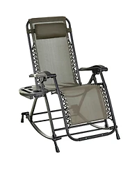 Outsunny Zero Gravity Reclining Rocking Chair, Lounge Rocker, Folding, Pillow, Side Tray, Cup and Phone Holder, Grey