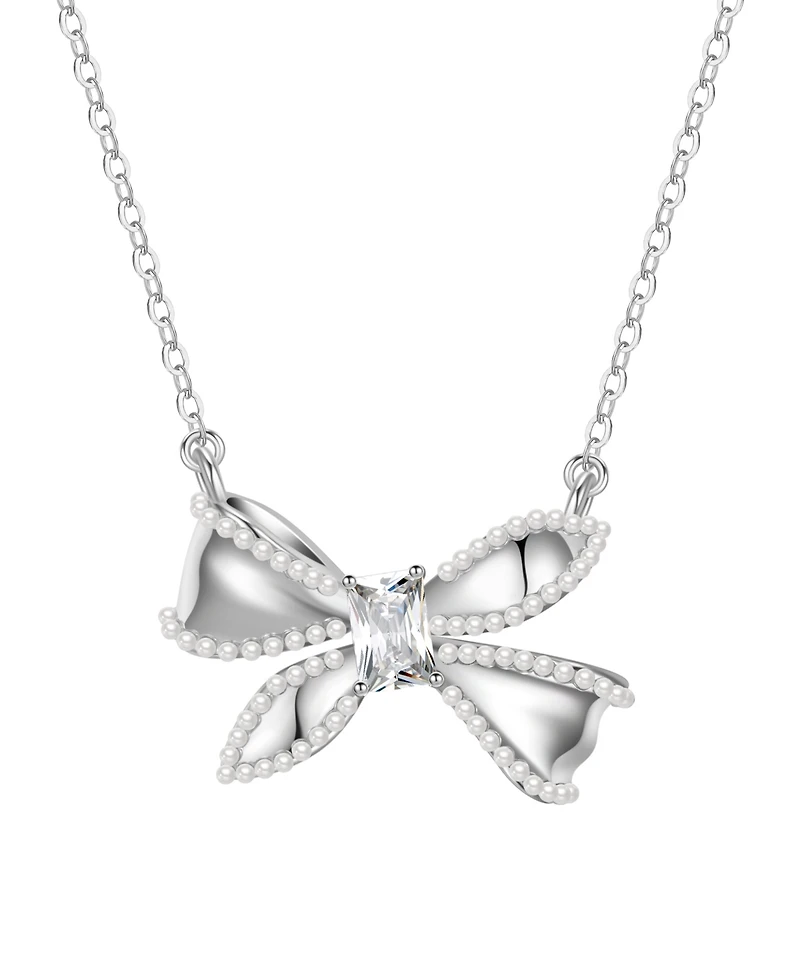 Macy's Imitation Pearl and Cubic Zirconia Bow Pendant Necklace