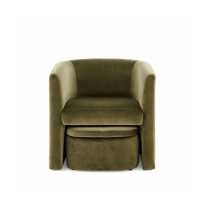 Velvet Barrel Chair with Storage Ottoman Set