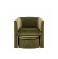 Velvet Barrel Chair with Storage Ottoman Set