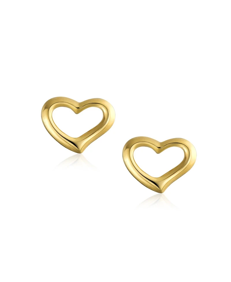 Bling Jewelry Petite Minimalist14K Yellow Gold Symbol Of Love Open Heart Stud Earring Secure Screw back