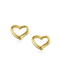 Bling Jewelry Petite Minimalist14K Yellow Gold Symbol Of Love Open Heart Stud Earring Secure Screw back
