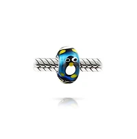Bling Jewelry Christmas Holiday Cartoon Animal Blue Penguin Charm Bead Fits European Charm Bracelet For Murano Glass Sterling Silver Core Spacer