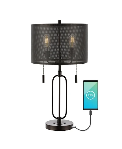 Jonathan Y Hank Industrial Farmhouse Iron Led Table Lamp with Usb Charging Port