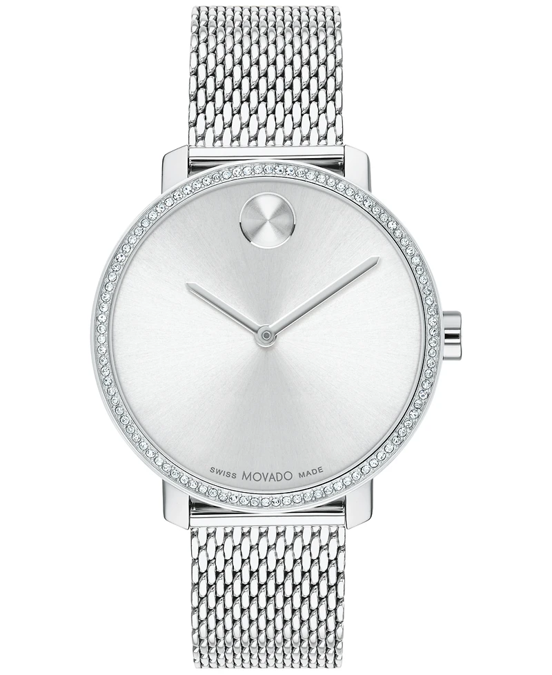 Movado Women's Swiss Bold Shimmer Stainless Steel Mesh Bracelet Watch 34mm