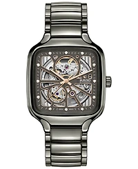 Rado Unisex Swiss Automatic True Square Open Heart Diamond (1/10 ct. t.w.) Gray Ceramic Bracelet Watch 38mm
