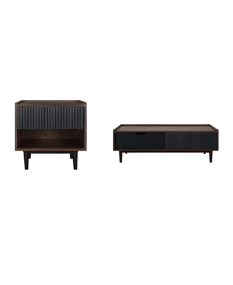 Manhattan Comfort Duane 2-Piece Ribbed End Table and Coffee Set