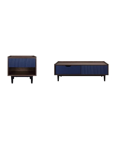 Manhattan Comfort Duane 2-Piece Ribbed End Table and Coffee Table Set
