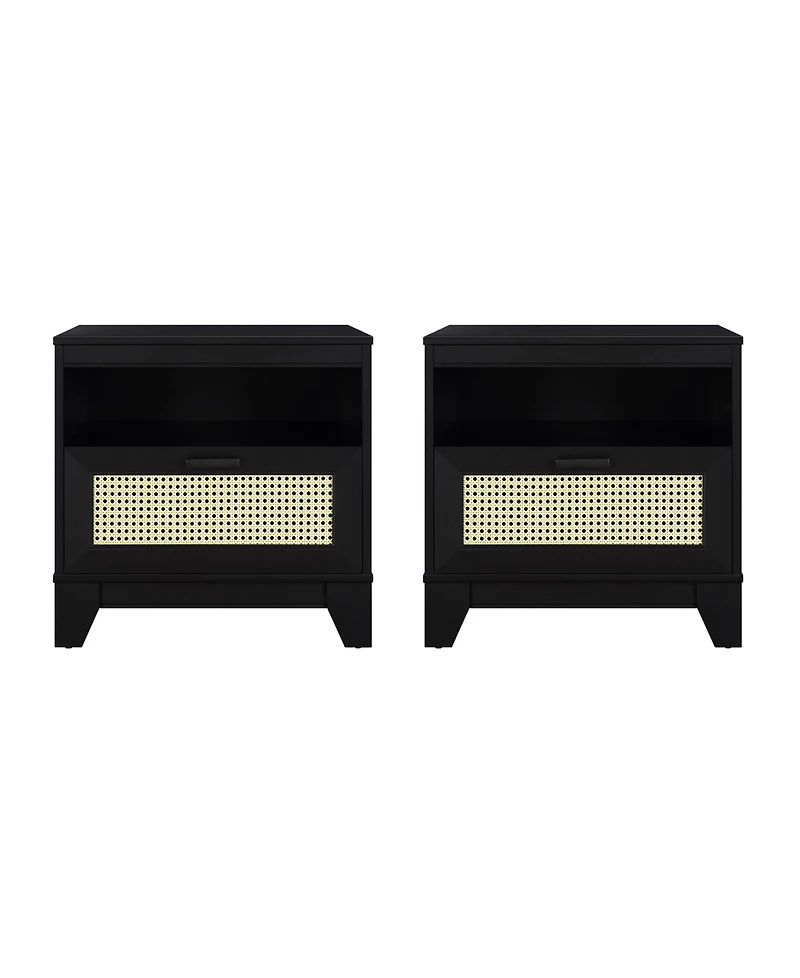 Manhattan Comfort Sheridan 2-Piece 1-Drawer Cane Nightstand Set