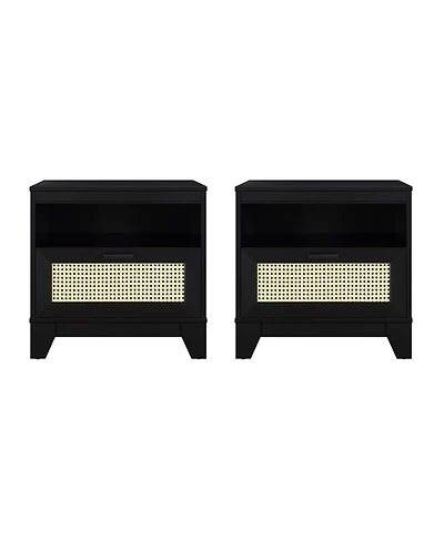 Manhattan Comfort Sheridan 2-Piece 1-Drawer Cane Nightstand Set