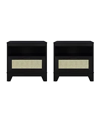 Manhattan Comfort Sheridan 2-Piece 1-Drawer Cane Nightstand Set