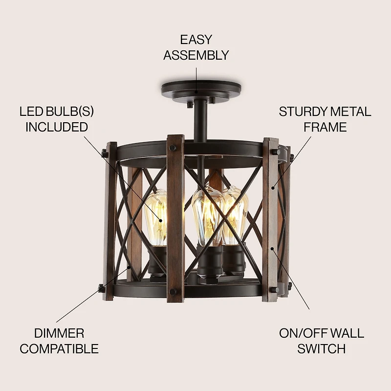 Ferme Iron Rustic Farmhouse Led Flush Mount