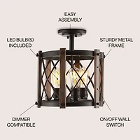 Ferme Iron Rustic Farmhouse Led Flush Mount
