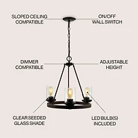 Coronet 3-Light Iron/Seeded Glass Rustic Farmhouse Led Chandelier