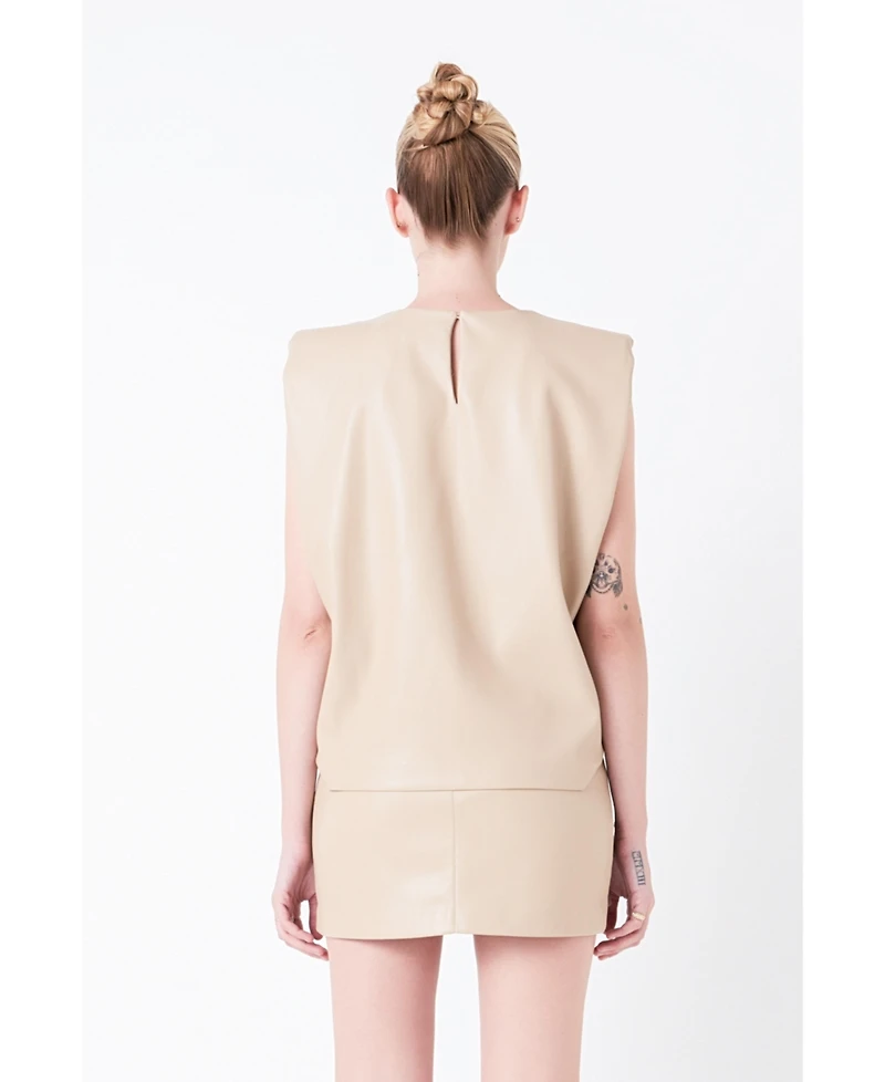 Women's Shoulder Padded Leather Top