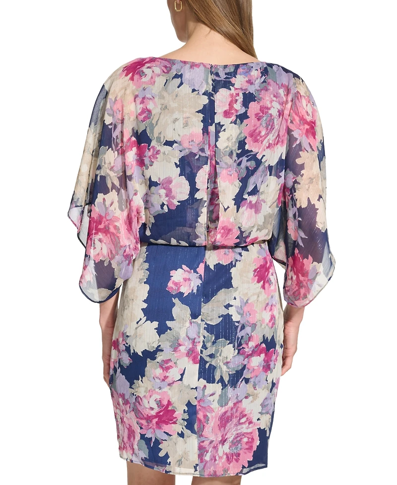 Jessica Howard Petite Printed Dolman-Sleeve Blouson Dress