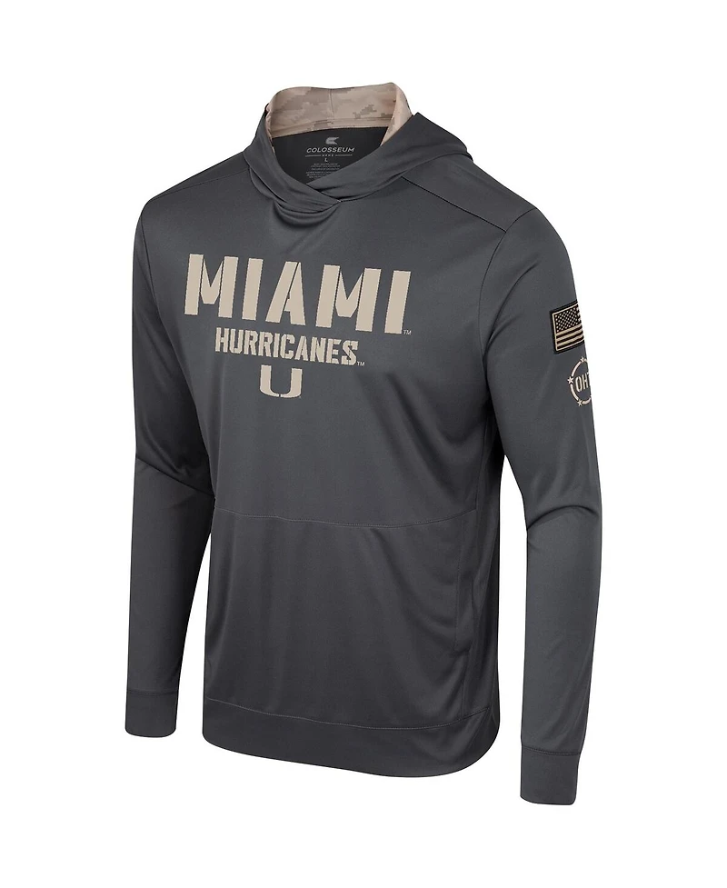 Men's Colosseum Charcoal Miami Hurricanes Oht Military-Inspired Appreciation Long Sleeve Hoodie T-shirt
