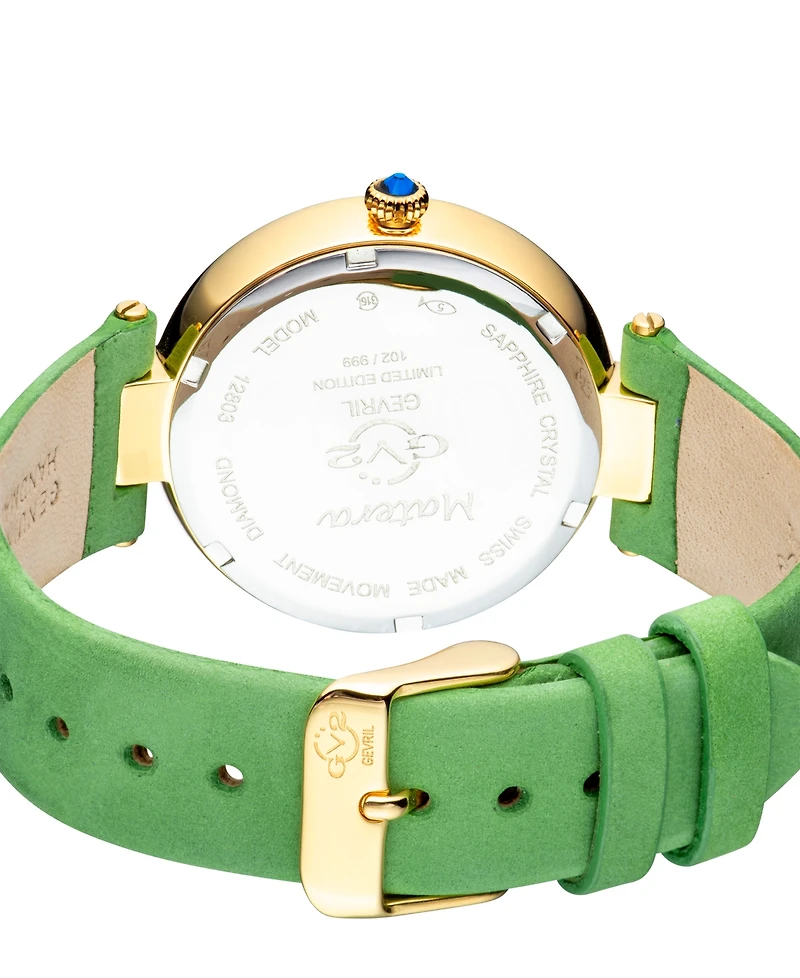 Gv2 by Gevril Women's Matera Swiss Quartz Green Italian Suede Watch 35mm