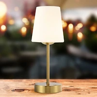 Jonathan Y Carson 12.75" Bohemian Farmhouse Iron Rechargeable Integrated Portable Led Table Lamp, Oil Rubbed Bronze/White