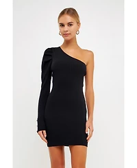 Women's Puff Sleeve One Shoulder Dress