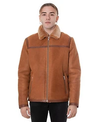 Furniq Uk Men's Leather Banded Sheepskin Casual Jacket, Washed Tan with Brissa Wool