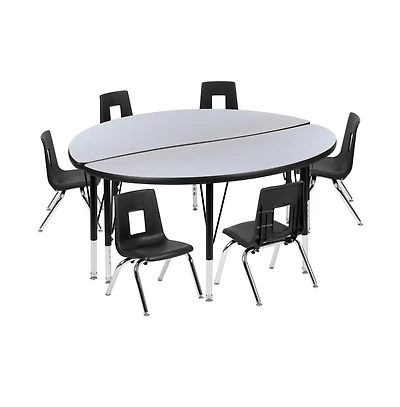 47.5" Circle Wave Collaborative Laminate Activity Table Set With 14" Student Stack Chairs