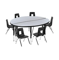 47.5" Circle Wave Collaborative Laminate Activity Table Set With 14" Student Stack Chairs