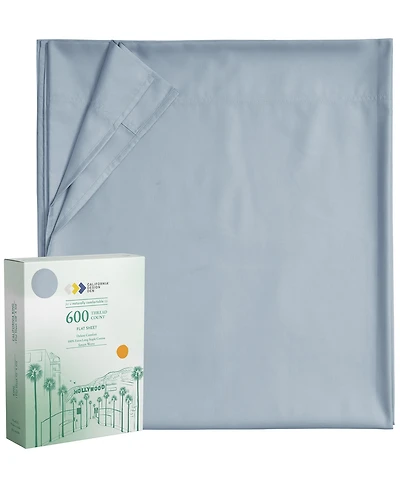 Luxury Flat Sheet Only - 600 Thread Count 100% Cotton Sateen Soft, Breathable and Durable Top by California Design Den