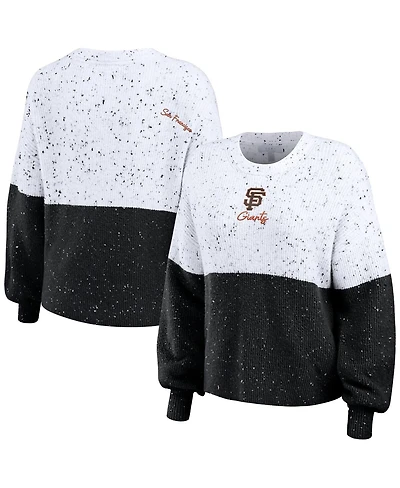 Women's Wear by Erin Andrews White, Black San Francisco Giants Color Block Script Pullover Sweater