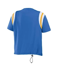 Women's Wear by Erin Andrews Powder Blue Distressed Los Angeles Chargers Cinched Colorblock T-shirt
