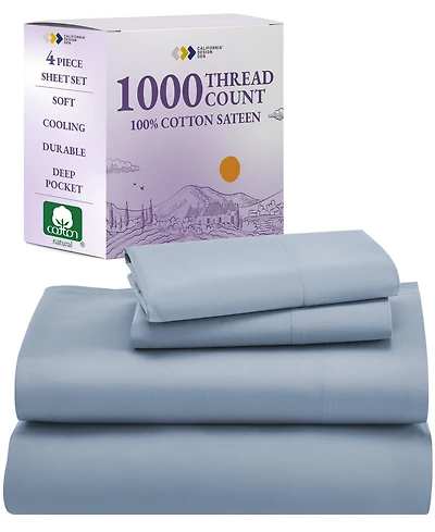 Luxury 1000 Thread Count Bed Sheets Set - 100% Cotton Sateen - Soft