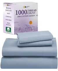 Luxury 1000 Thread Count Bed Sheets Set - 100% Cotton Sateen - Soft