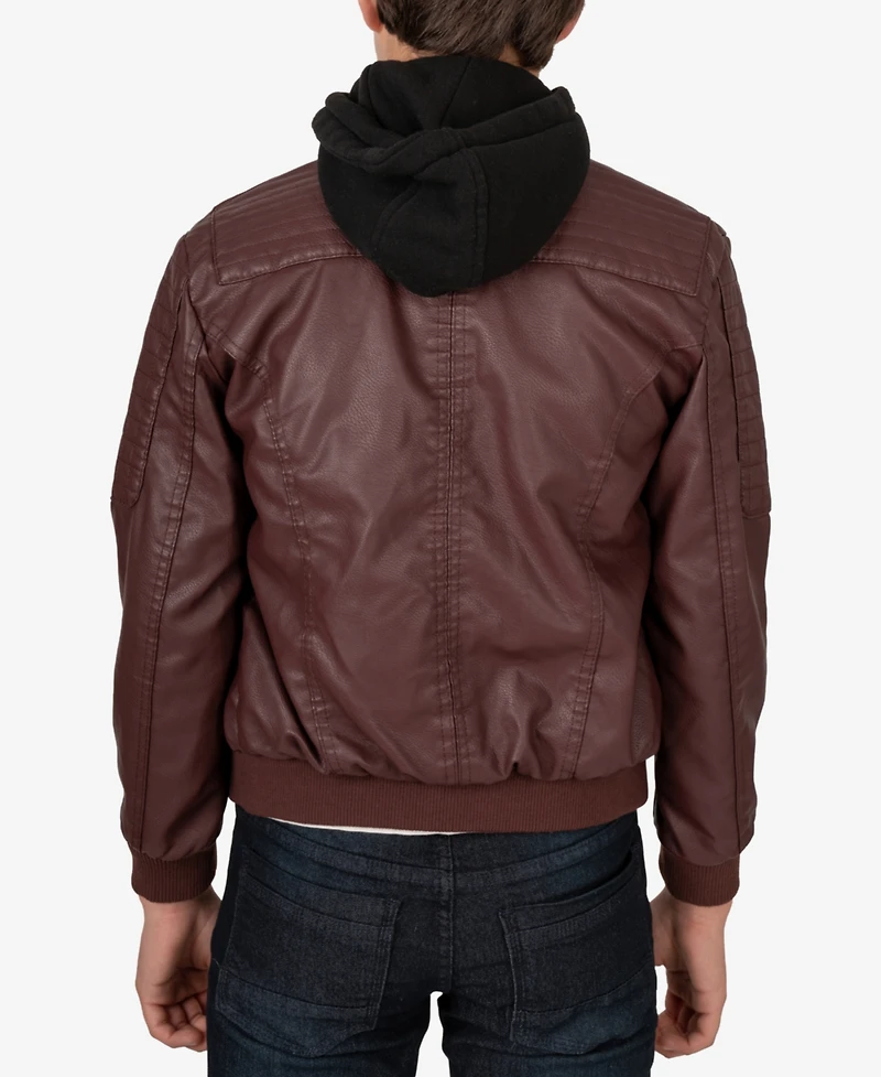 Xray Boy's Lined Pu Jacket With Knit Hood