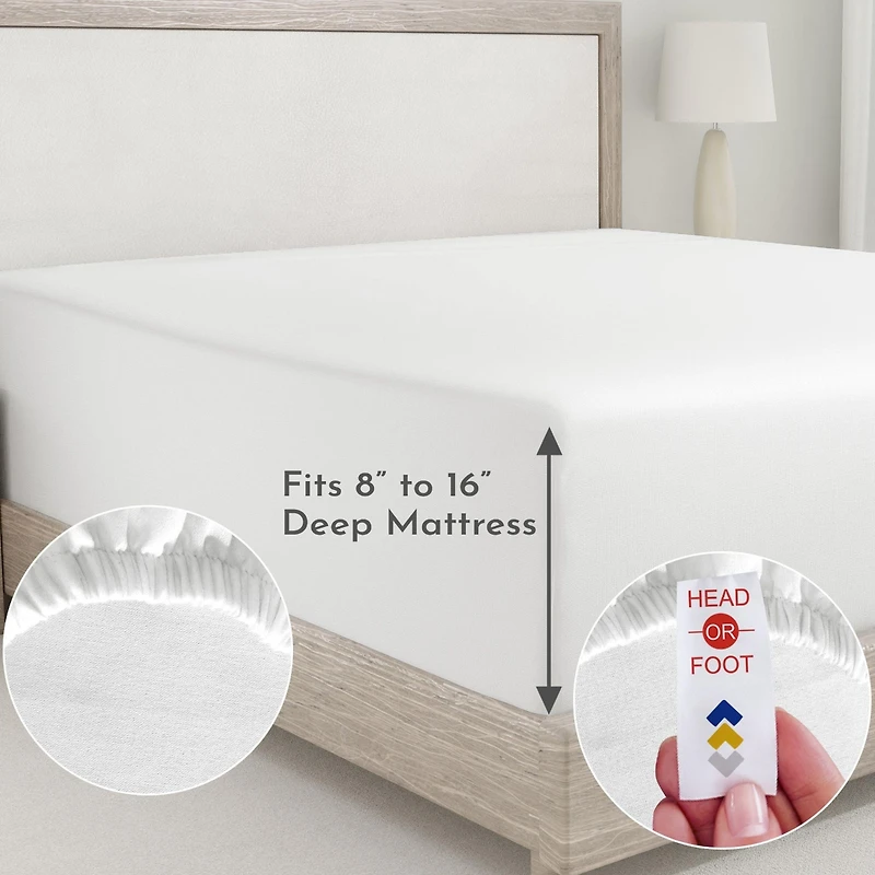 Soft 400 Thread Count 100% Cotton Deep Pocket Queen Fitted Sheet Only by California Design Den