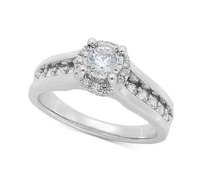 Diamond Halo Cathedral Engagement Ring (1 ct. t.w.) in 14k White Gold