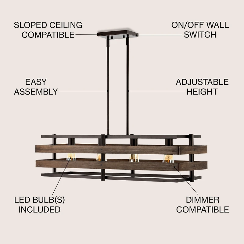 Horizon Rustic Farmhouse Iron Linear Led Pendant