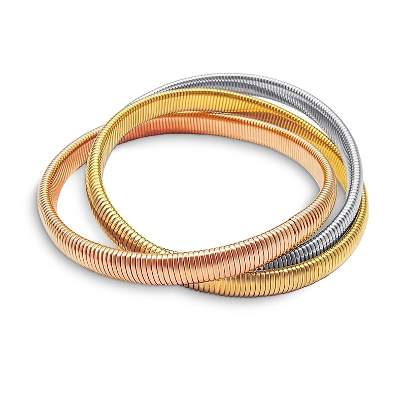 Bling Jewelry Omega Snake Cobra Wide Bangle Twisted Bracelet Set Gold Plated Stainless Steel