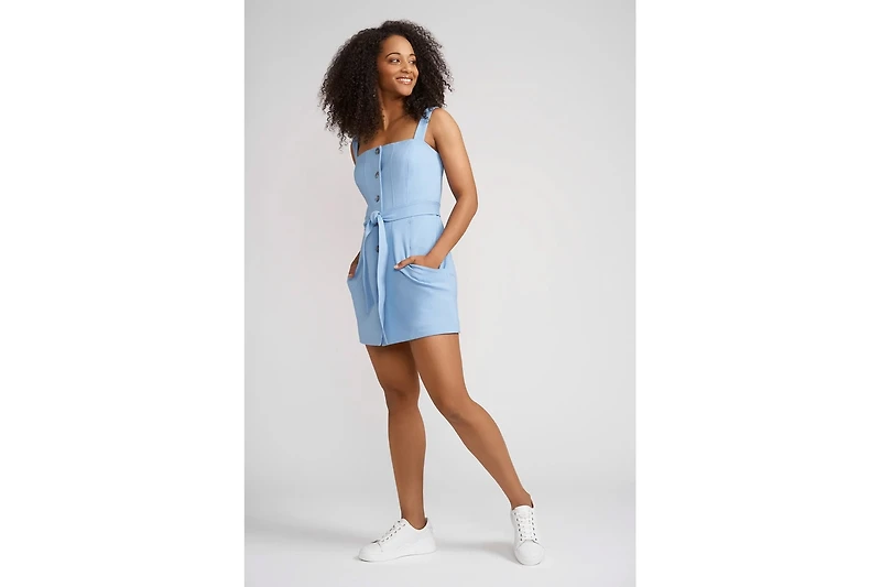 Taylor Button Front Mini Dress-sky