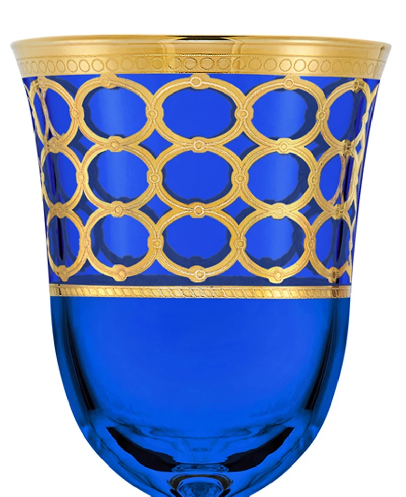Lorren Home Trends Cobalt Blue Wine Goblet with Gold-Tone Rings