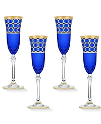 Lorren Home Trends Cobalt Blue Champagne Flutes with Gold-Tone Rings, Set of 4