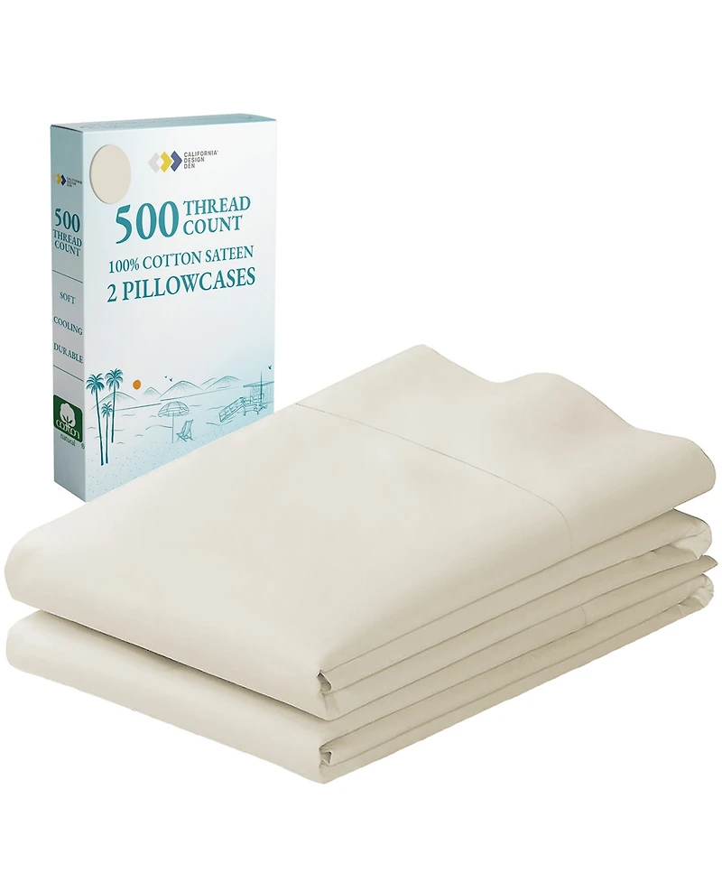 Standard 100% Cotton 500 Thread Count Pillowcases, Queen and Size, Soft Silky, Cool Smooth by California Design Den