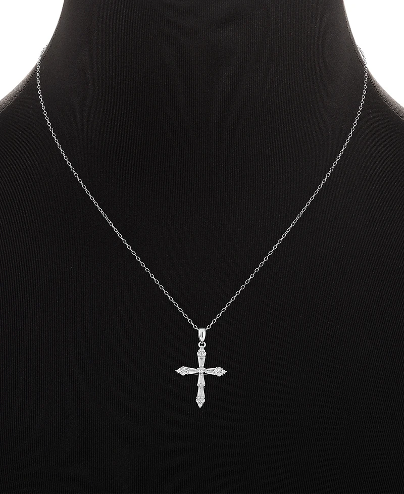 Giani Bernini 2-Pc. Set Cubic Zirconia Cross Pendant Necklace & Baguette Stud Earrings in Sterling Silver, Created for Macy's