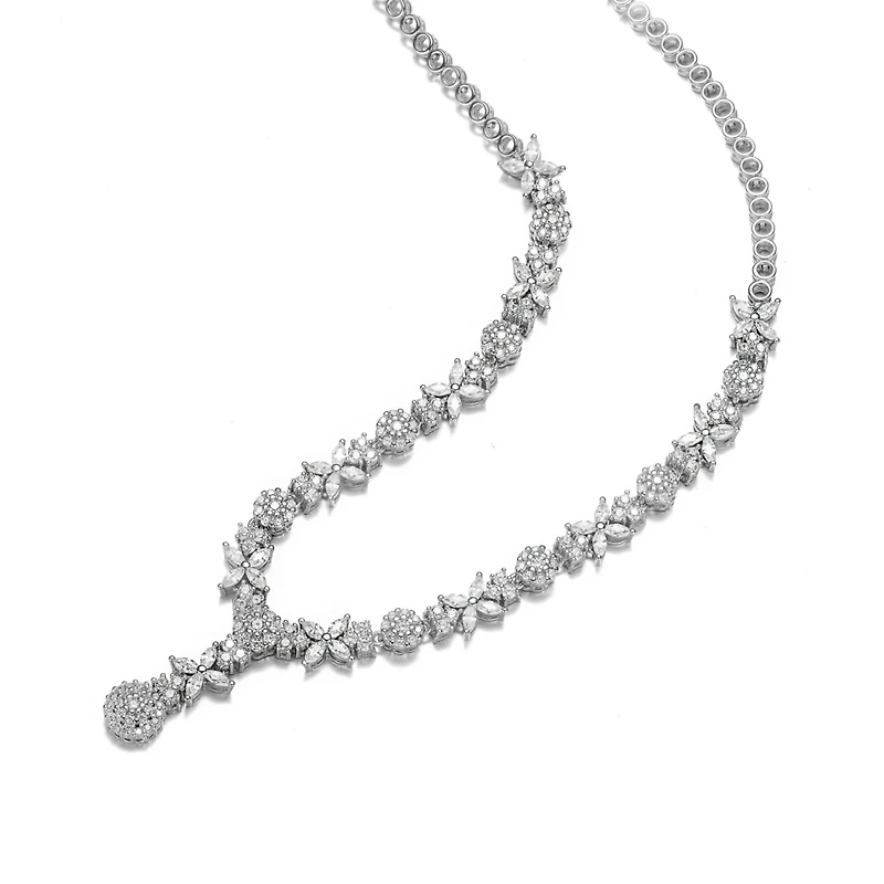 Genevive Chic Sterling Silver White Gold Plated Cubic Zirconia Drop Necklace