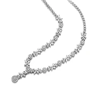 Genevive Chic Sterling Silver White Gold Plated Cubic Zirconia Drop Necklace