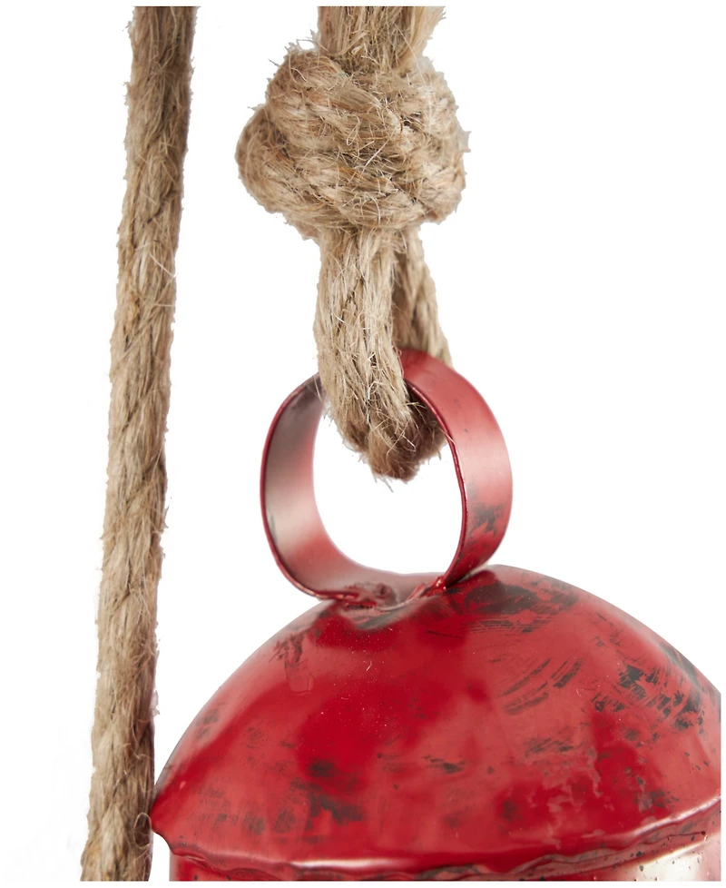 Rosemary Lane Metal Tibetan Inspired Decorative Cow Bell with Jute Hanging Rope, 4" x 3" x 29"