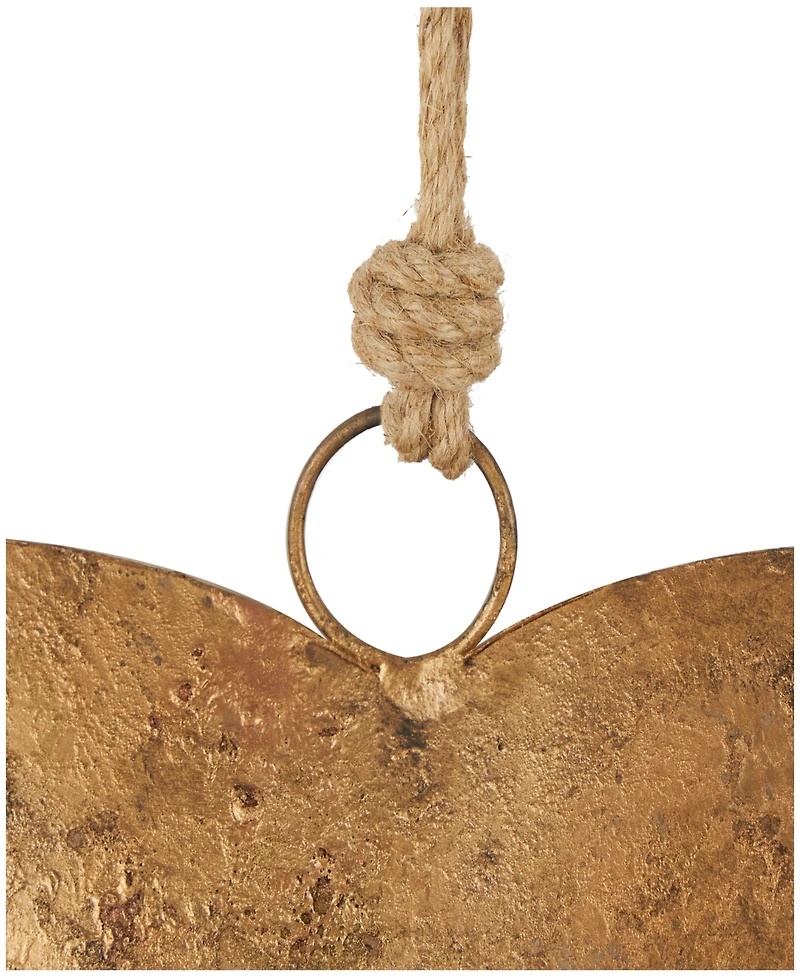 Rosemary Lane Metal Heart Decorative Bells with Hanging Rope Set of 3, 20", 17", 12"