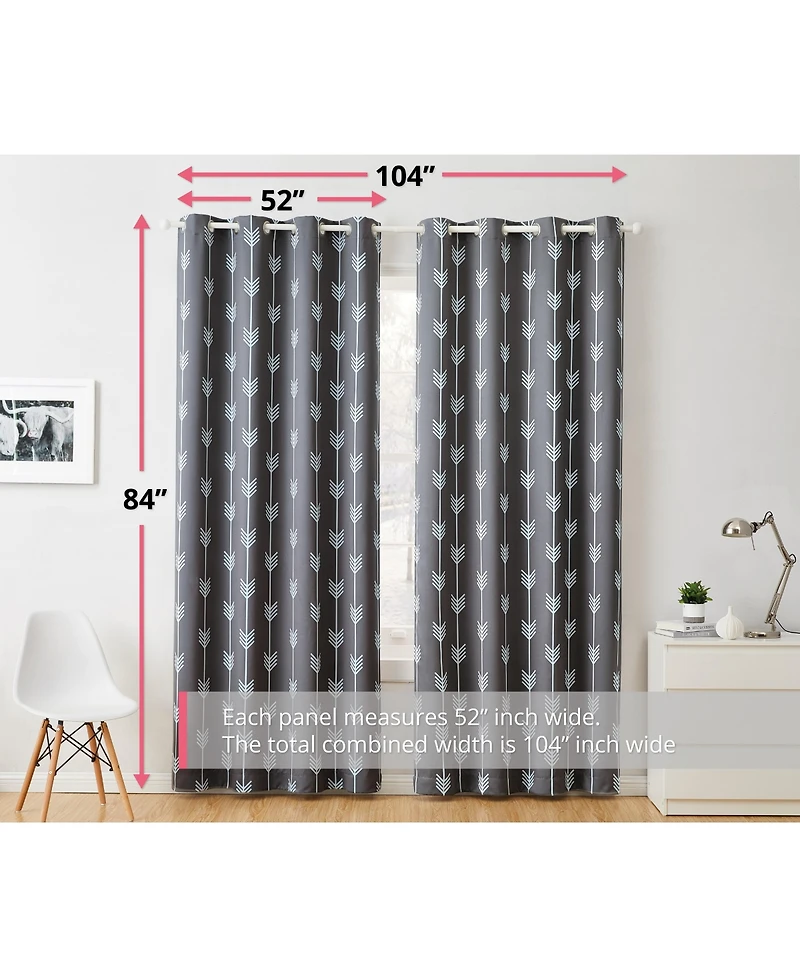 Hlc.me Arrow Printed Privacy Blackout Energy Efficient Room Darkening Thermal Grommet Window Curtain Drape Panels for Bedroom